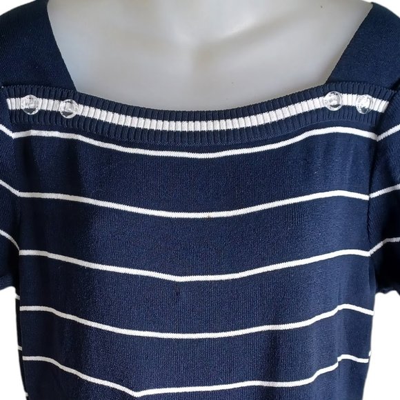 Christopher Banks Womens Striped Sweater Medium Blue White Button Accents - Picture 2 of 5